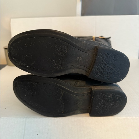 Black Faux-Leather Knee-High Boots Ladies Size 8W Gold Hardware - Picture 7 of 11